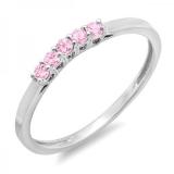 0.15 Carat (ctw) 14K White Gold Round Pink Sapphire Ladies 5 Stone Anniversary Wedding Band Ring