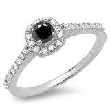 0.50 Carat (ctw) 18K White Gold Round Black & White Diamond Ladies Halo Bridal Engagement Ring 1/2 CT