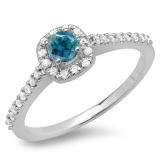0.50 Carat (ctw) 14K White Gold Round Blue & White Diamond Ladies Halo Bridal Engagement Ring 1/2 CT