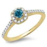 0.50 Carat (ctw) 14K Yellow Gold Round Blue & White Diamond Ladies Halo Bridal Engagement Ring 1/2 CT