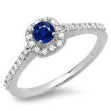 0.50 Carat (ctw) 10K White Gold Round Blue Sapphire & White Diamond Ladies Halo Bridal Engagement Ring 1/2 CT