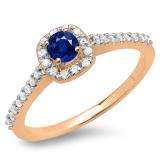0.50 Carat (ctw) 14K Rose Gold Round Blue Sapphire & White Diamond Ladies Halo Bridal Engagement Ring 1/2 CT