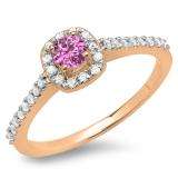 0.50 Carat (ctw) 10K Rose Gold Round Pink Sapphire & White Diamond Ladies Halo Bridal Engagement Ring 1/2 CT