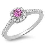 0.50 Carat (ctw) 10K White Gold Round Pink Sapphire & White Diamond Ladies Halo Bridal Engagement Ring 1/2 CT