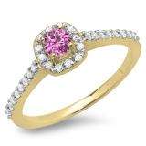 0.50 Carat (ctw) 14K Yellow Gold Round Pink Sapphire & White Diamond Ladies Halo Bridal Engagement Ring 1/2 CT