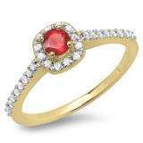 0.50 Carat (ctw) 14K Yellow Gold Round Red Ruby & White Diamond Ladies Halo Bridal Engagement Ring 1/2 CT