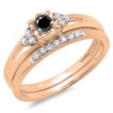 0.30 Carat (ctw) 14K Rose Gold Round Black & White Diamond Ladies Split Shank Bridal Engagement Ring Set With Matching Band 1/3 CT