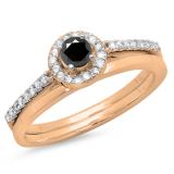 0.50 Carat (ctw) 10K Rose Gold Round Black & White Diamond Ladies Bridal Engagement Halo Ring With Matching Band Set 1/2 CT