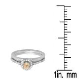 0.50 Carat (ctw) 10K White Gold Round Champagne & White Diamond Ladies Bridal Engagement Halo Ring With Matching Band Set 1/2 CT