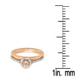 0.50 Carat (ctw) 14K Rose Gold Round Champagne & White Diamond Ladies Bridal Engagement Halo Ring With Matching Band Set 1/2 CT