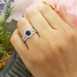 2.00 Carat (ctw) 10K White Gold Round Cut Blue Sapphire & White Diamond Ladies Bridal Halo Style Engagement Ring With Matching Wedding Band Set 2 CT
