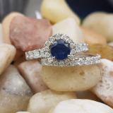 2.00 Carat (ctw) 10K White Gold Round Cut Blue Sapphire & White Diamond Ladies Bridal Halo Style Engagement Ring With Matching Wedding Band Set 2 CT