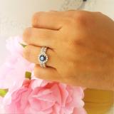 2.00 Carat (ctw) 10K Yellow Gold Round Cut Blue Sapphire & White Diamond Ladies Bridal Halo Style Engagement Ring With Matching Wedding Band Set 2 CT