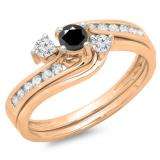 0.50 Carat (ctw) 10K Rose Gold Round Black & White Diamond Ladies Bridal Swirl Engagement Ring With Matching Band Set 1/2 CT