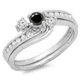 0.50 Carat (ctw) 10K White Gold Round Black & White Diamond Ladies Bridal Swirl Engagement Ring With Matching Band Set 1/2 CT