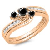 0.50 Carat (ctw) 14K Rose Gold Round Black & White Diamond Ladies Bridal Swirl Engagement Ring With Matching Band Set 1/2 CT