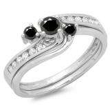 0.50 Carat (ctw) 14K White Gold Round Black & White Diamond Ladies Bridal Swirl Engagement Ring With Matching Band Set 1/2 CT