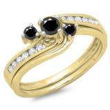 0.50 Carat (ctw) 14K Yellow Gold Round Black & White Diamond Ladies Bridal Swirl Engagement Ring With Matching Band Set 1/2 CT