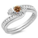 0.50 Carat (ctw) 14K White Gold Round Champagne & White Diamond Ladies Bridal Swirl Engagement Ring With Matching Band Set 1/2 CT