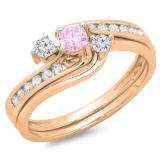 0.50 Carat (ctw) 10K Rose Gold Round Pink Sapphire & White Diamond Ladies Bridal Swirl Engagement Ring With Matching Band Set 1/2 CT