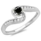 0.36 Carat (ctw) 10K White Gold Round Black & White Diamond Ladies Twisted Swirl Bridal Engagement Ring 1/3 CT