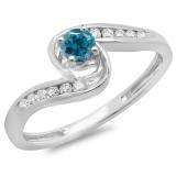 0.36 Carat (ctw) 18K White Gold Round Blue & White Diamond Ladies Twisted Swirl Bridal Engagement Ring 1/3 CT