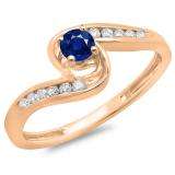 0.36 Carat (ctw) 10K Rose Gold Round Blue Sapphire & White Diamond Ladies Twisted Swirl Bridal Engagement Ring 1/3 CT