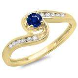 0.36 Carat (ctw) 18K Yellow Gold Round Blue Sapphire & White Diamond Ladies Twisted Swirl Bridal Engagement Ring 1/3 CT