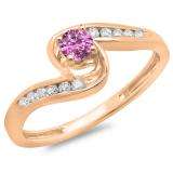 0.36 Carat (ctw) 10K Rose Gold Round Pink Sapphire & White Diamond Ladies Twisted Swirl Bridal Engagement Ring 1/3 CT