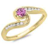 0.36 Carat (ctw) 10K Yellow Gold Round Pink Sapphire & White Diamond Ladies Twisted Swirl Bridal Engagement Ring 1/3 CT