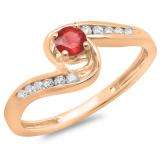 0.36 Carat (ctw) 18K Rose Gold Round Red Ruby & White Diamond Ladies Twisted Swirl Bridal Engagement Ring 1/3 CT