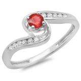 0.36 Carat (ctw) 18K White Gold Round Red Ruby & White Diamond Ladies Twisted Swirl Bridal Engagement Ring 1/3 CT