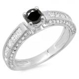 1.75 Carat (ctw) 10K White Gold Round & Princess Cut Black & White Diamond Ladies Solitaire With Accents Bridal Engagement Ring 1 3/4 CT