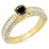 1.75 Carat (ctw) 14K Yellow Gold Round & Princess Cut Black & White Diamond Ladies Solitaire With Accents Bridal Engagement Ring 1 3/4 CT