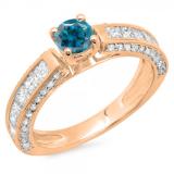 1.75 Carat (ctw) 10K Rose Gold Round & Princess Cut Blue & White Diamond Ladies Solitaire With Accents Bridal Engagement Ring 1 3/4 CT