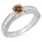1.75 Carat (ctw) 10K White Gold Round & Princess Cut Champagne & White Diamond Ladies Solitaire With Accents Bridal Engagement Ring 1 3/4 CT