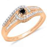 0.33 Carat (ctw) 18K Rose Gold Round & Baguette Cut Black & White Diamond Ladies Twisted Swirl Bridal Halo Engagement Ring 1/3 CT