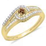 0.33 Carat (ctw) 10K Yellow Gold Round & Baguette Cut Champagne & White Diamond Ladies Twisted Swirl Bridal Halo Engagement Ring 1/3 CT