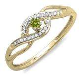 0.15 Carat (ctw) 10K Yellow Gold Round Cut Light Colored Peridot And White Diamond Ladies Engagement Bridal Promise Ring