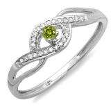 0.15 Carat (ctw) 14k White Gold Round Cut Light Colored Peridot And White Diamond Ladies Engagement Bridal Promise Ring
