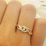 0.15 Carat (ctw) 14K Yellow Gold Round Cut Light Colored Peridot And White Diamond Ladies Engagement Bridal Promise Ring