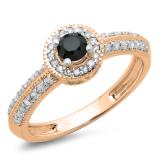 0.70 Carat (ctw) 14K Rose Gold Round Black & White Diamond Ladies Bridal Vintage Style Milgrain Halo Engagement Ring 3/4 CT