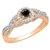 0.50 Carat (ctw) 14K Rose Gold Round Black & White Diamond Ladies Swirl Split Shank Bridal Halo Style Engagement Ring 1/2 CT