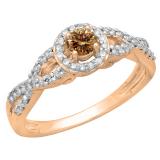 0.50 Carat (ctw) 10K Rose Gold Round Champagne & White Diamond Ladies Swirl Split Shank Bridal Halo Style Engagement Ring 1/2 CT