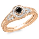 0.50 Carat (ctw) 10K Rose Gold Round Black & White Diamond Ladies Split Shank Bridal Vintage Halo Style Engagement Ring 1/2 CT