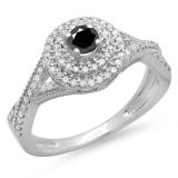 0.60 Carat (ctw) 10K White Gold Round Cut Black & White Diamond Ladies Crossover Swirl Bridal Halo Engagement Ring