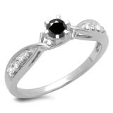 0.33 Carat (ctw) 18K White Gold Round Cut Black & White Diamond Ladies Bridal Solitaire With Accents Engagement Ring 1/3 CT