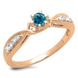 0.33 Carat (ctw) 10K Rose Gold Round Cut Blue & White Diamond Ladies Bridal Solitaire With Accents Engagement Ring 1/3 CT