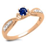 0.33 Carat (ctw) 10K Rose Gold Round Cut Blue Sapphire & White Diamond Ladies Bridal Solitaire With Accents Engagement Ring 1/3 CT