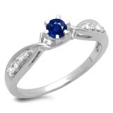 0.33 Carat (ctw) 18K White Gold Round Cut Blue Sapphire & White Diamond Ladies Bridal Solitaire With Accents Engagement Ring 1/3 CT
